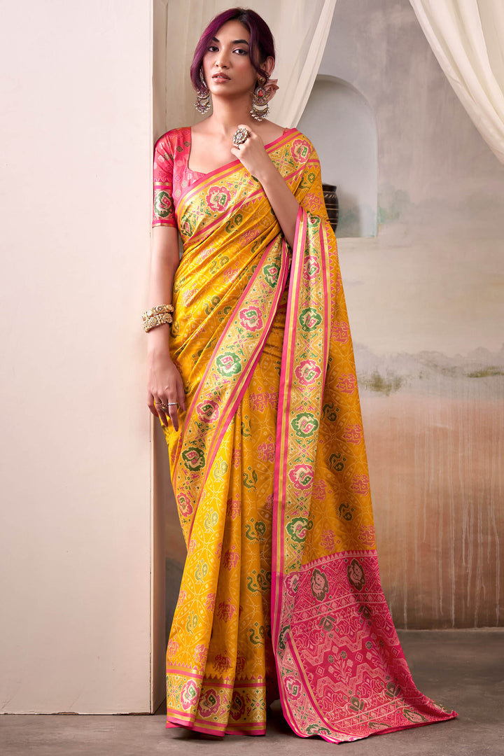 Selective Yellow Zari Woven Patola Silk Saree