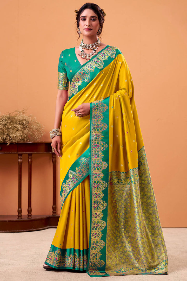 Selective Yellow Zari Woven Satin Silk Saree