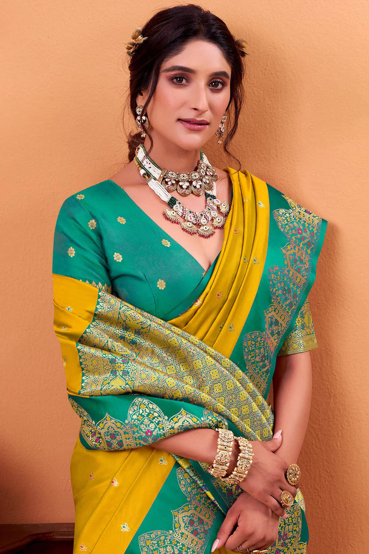 Selective Yellow Zari Woven Satin Silk Saree