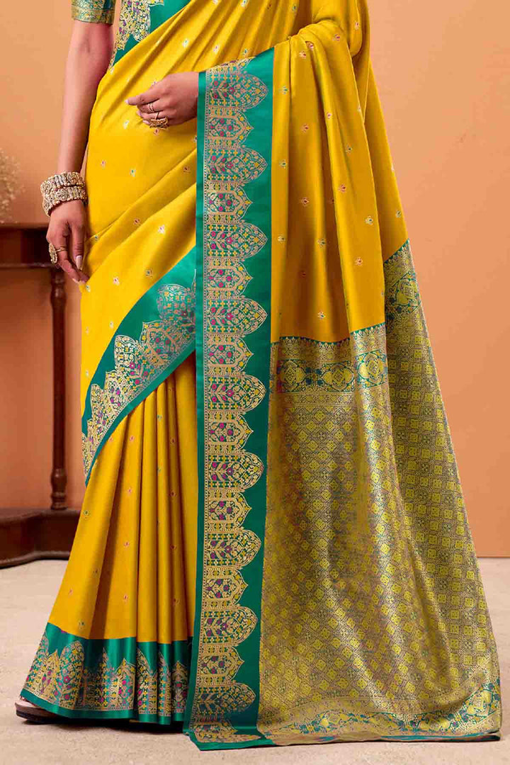 Selective Yellow Zari Woven Satin Silk Saree