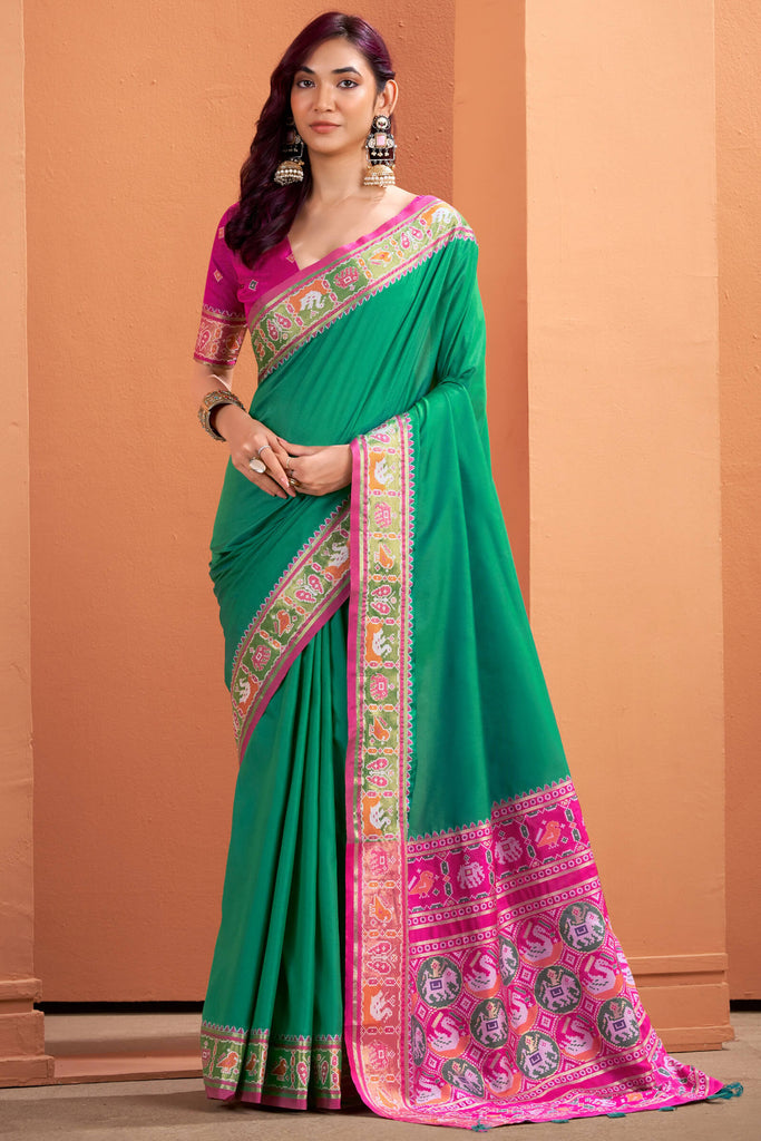 Shamrock Green Patola Silk Saree