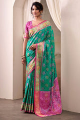 Shamrock Green Zari Woven Patola Silk Saree