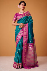 Sherpa Blue Banarasi Soft Satin Silk Saree