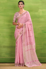 Soft Pink Linen Silk Saree