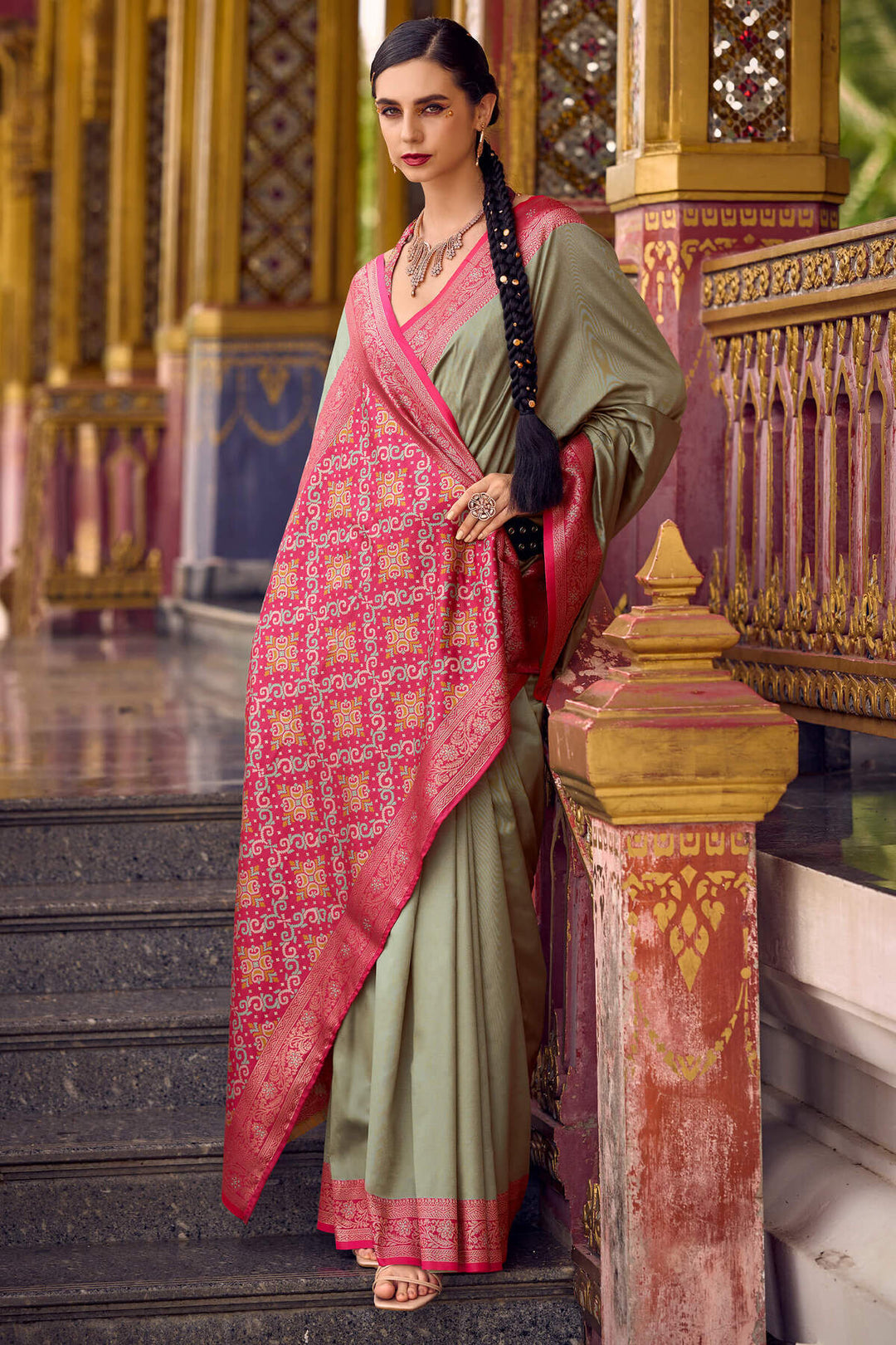 Spanish Green Zari Woven Soft Silk Saree