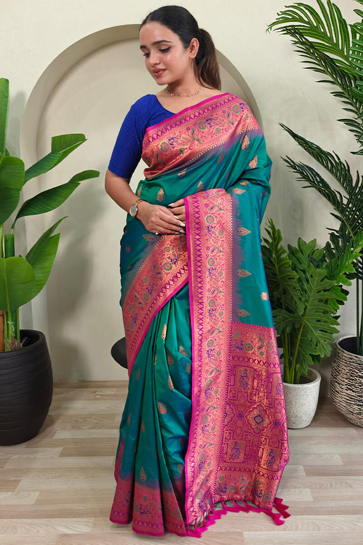Spark Green Zari Woven Banarasi Silk Saree