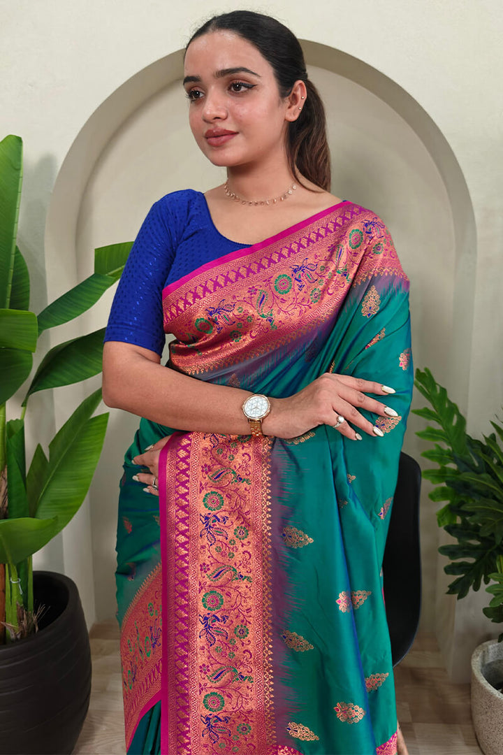 Spark Green Zari Woven Banarasi Silk Saree