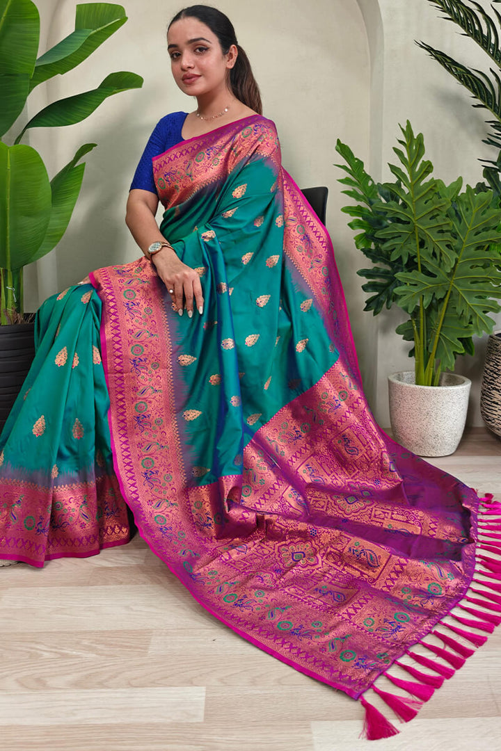 Spark Green Zari Woven Banarasi Silk Saree