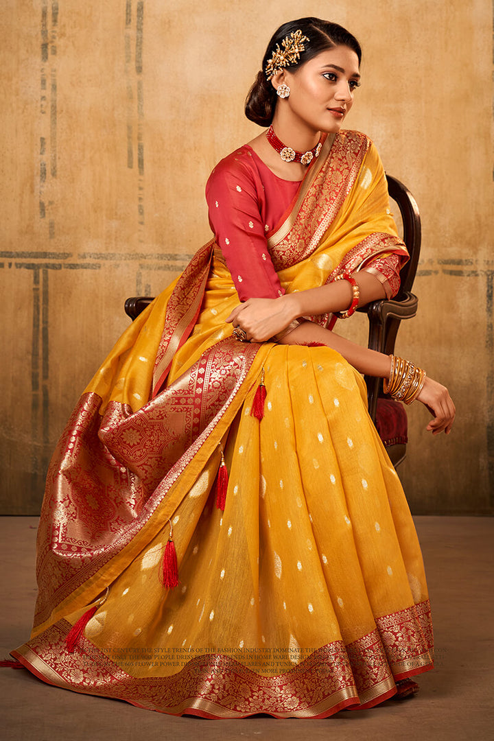Squash Yellow Banarasi Silk Saree