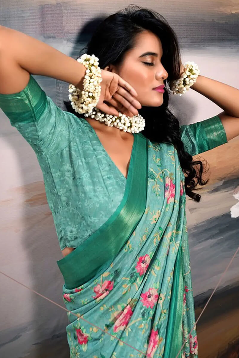Summer Green Digital Printed Cotton Saree