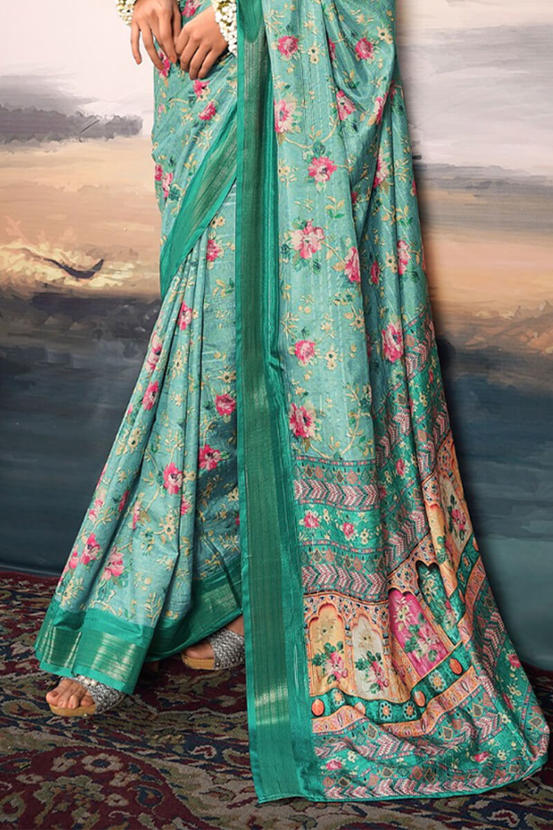 Summer Green Digital Printed Cotton Saree