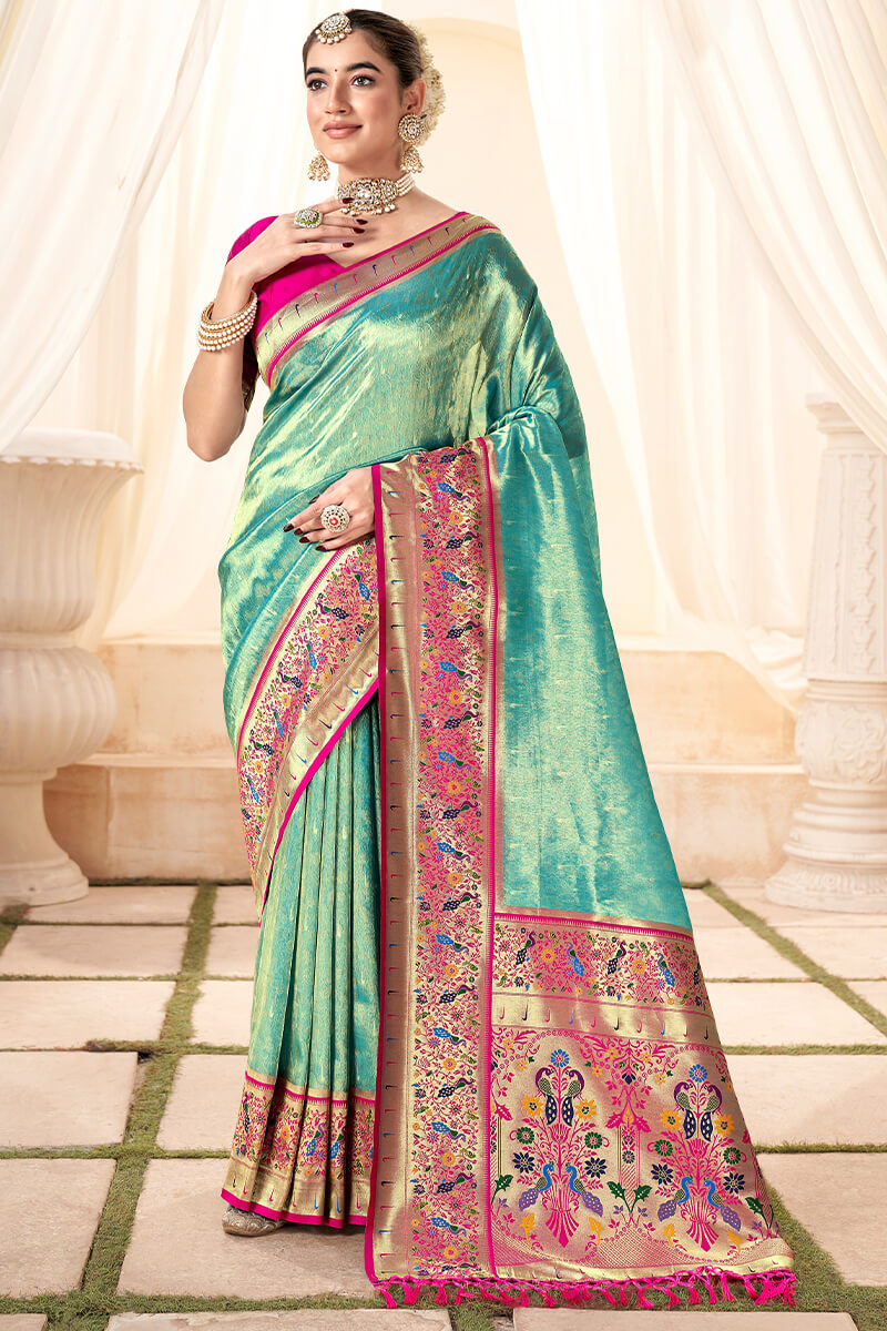 Summer Green Paithani Tissue Silk Saree