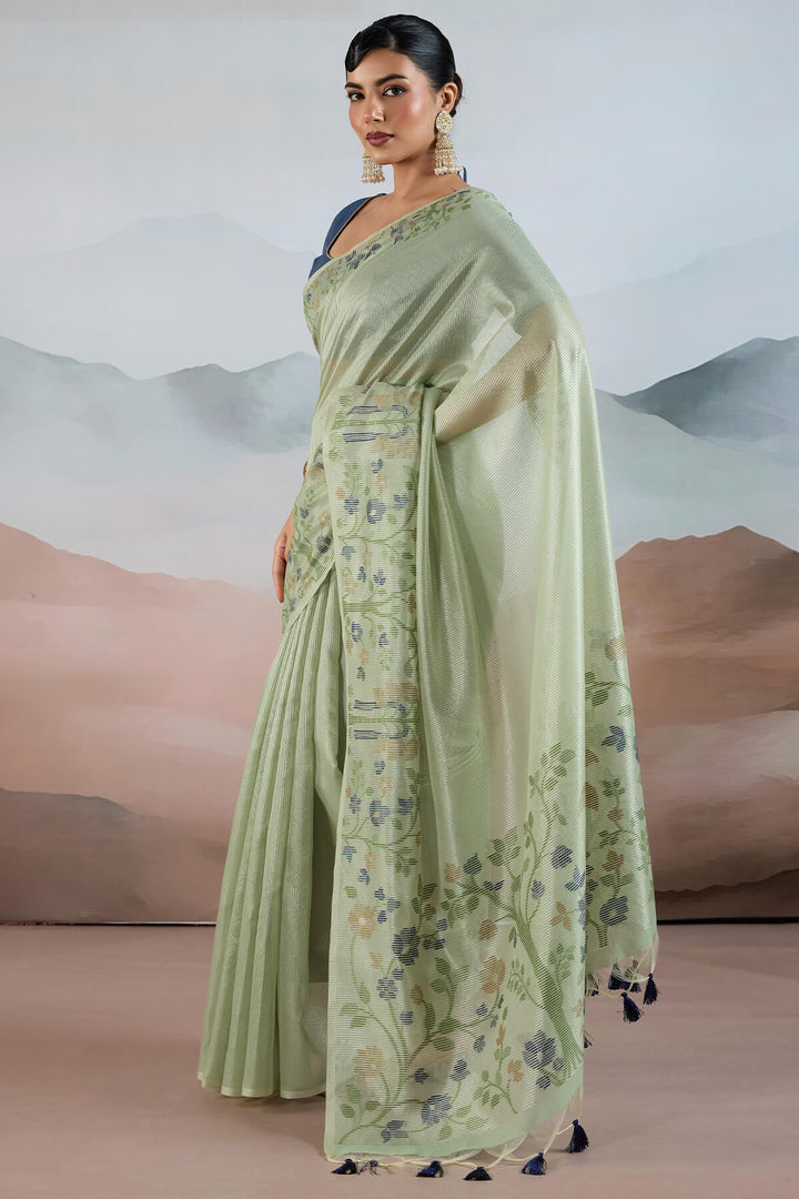 Summer Green Pure Tissue Silk Saree