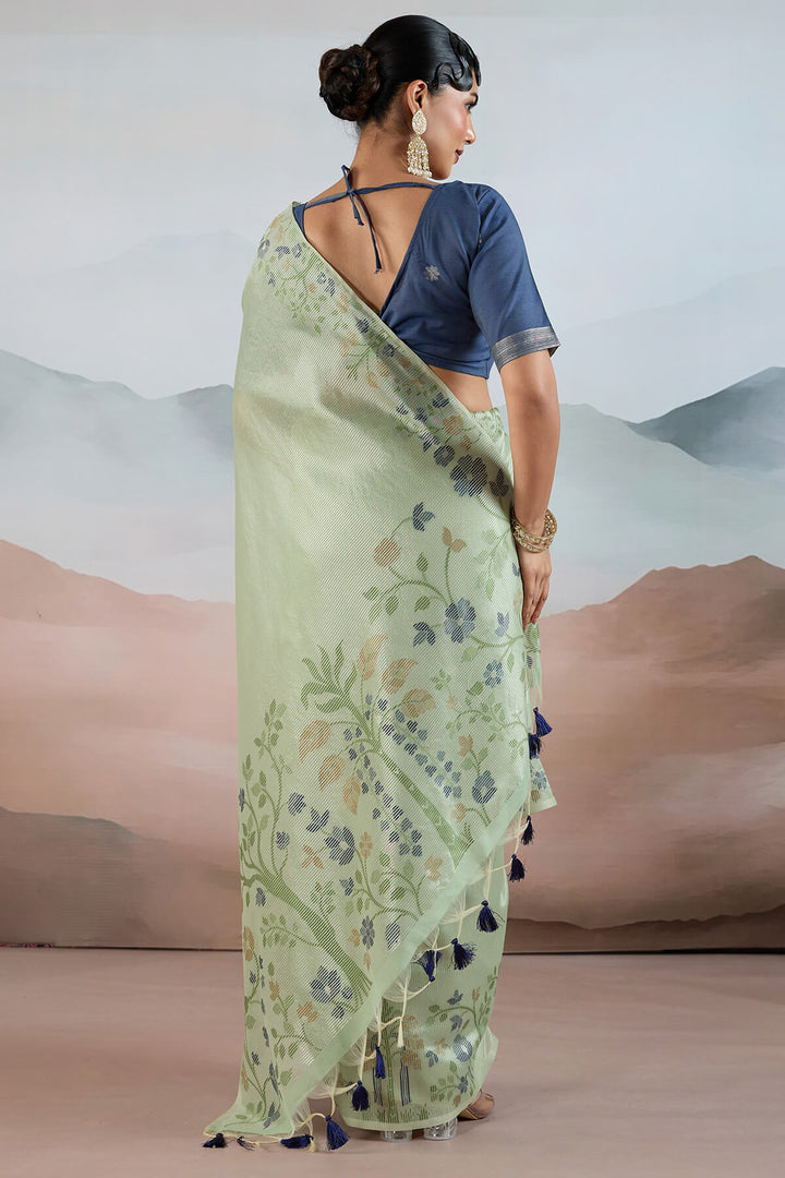 Summer Green Pure Tissue Silk Saree