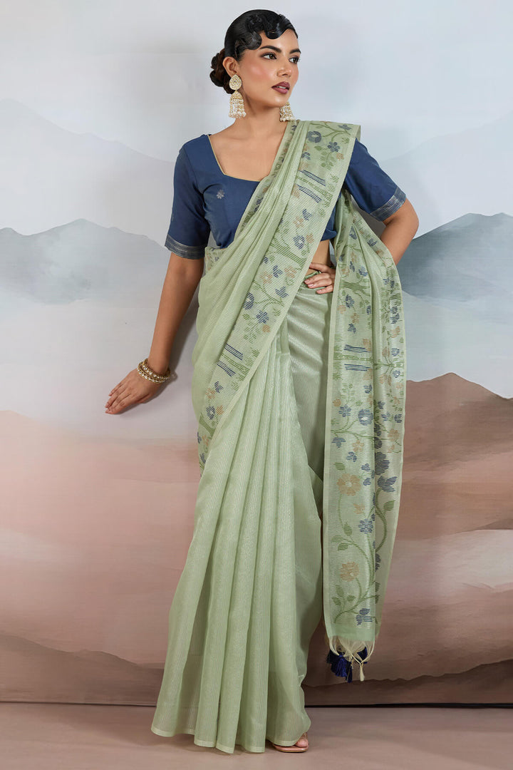 Summer Green Pure Tissue Silk Saree