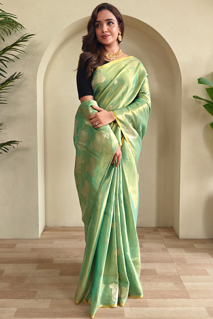 Summer Green Zari woven Banarasi Tissue Silk Saree