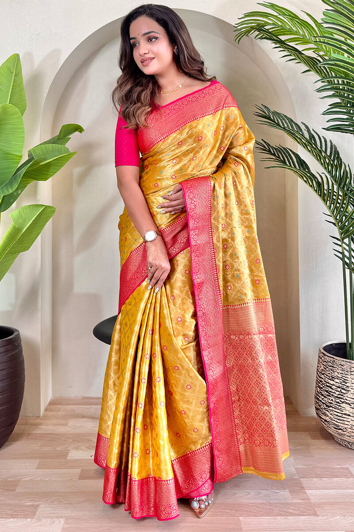 Sunshade Yellow Banarasi Tissue Silk Saree