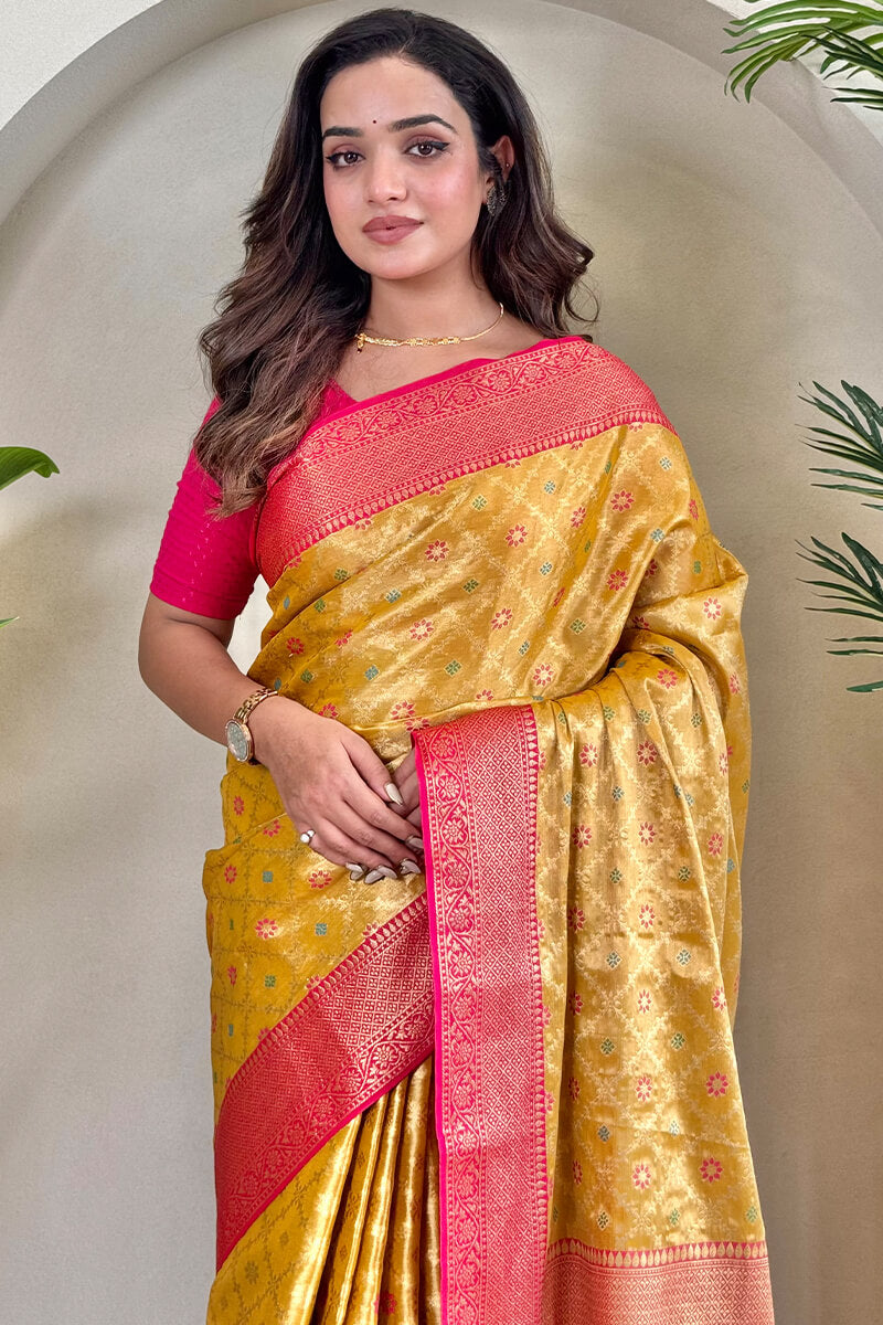 Sunshade Yellow Banarasi Tissue Silk Saree
