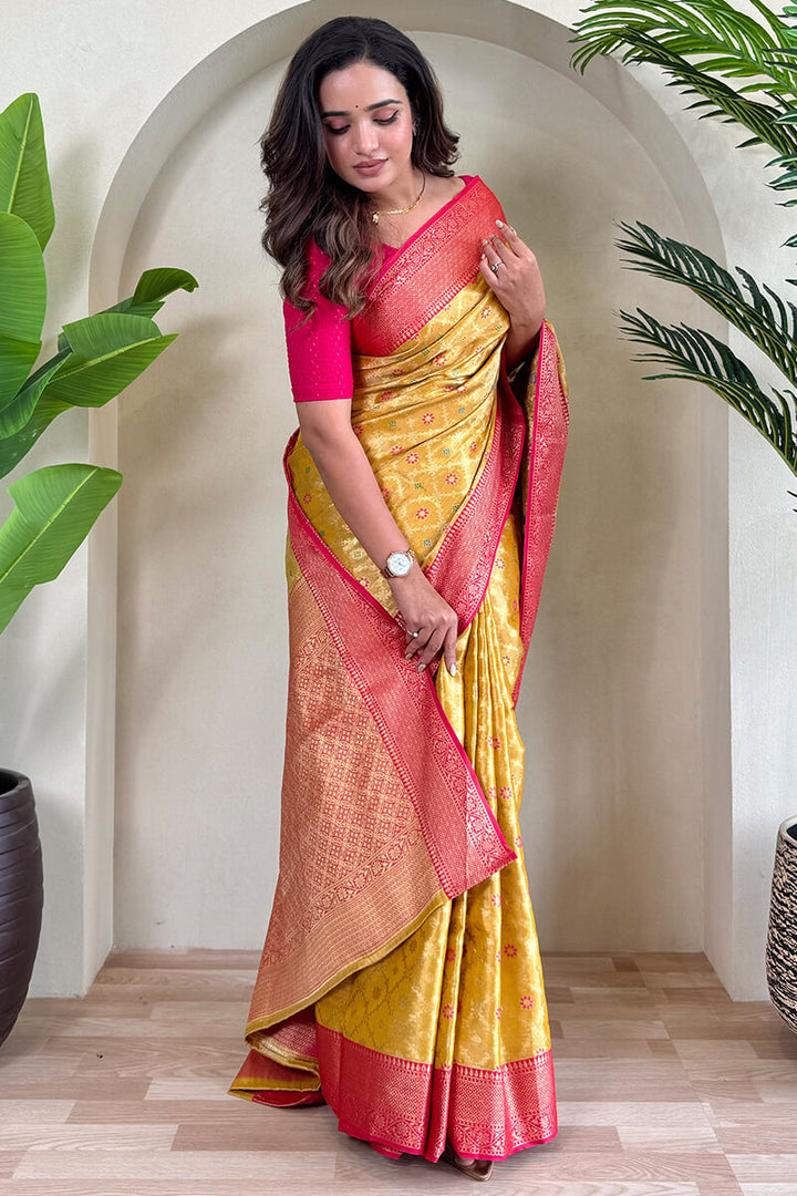 Sunshade Yellow Banarasi Tissue Silk Saree