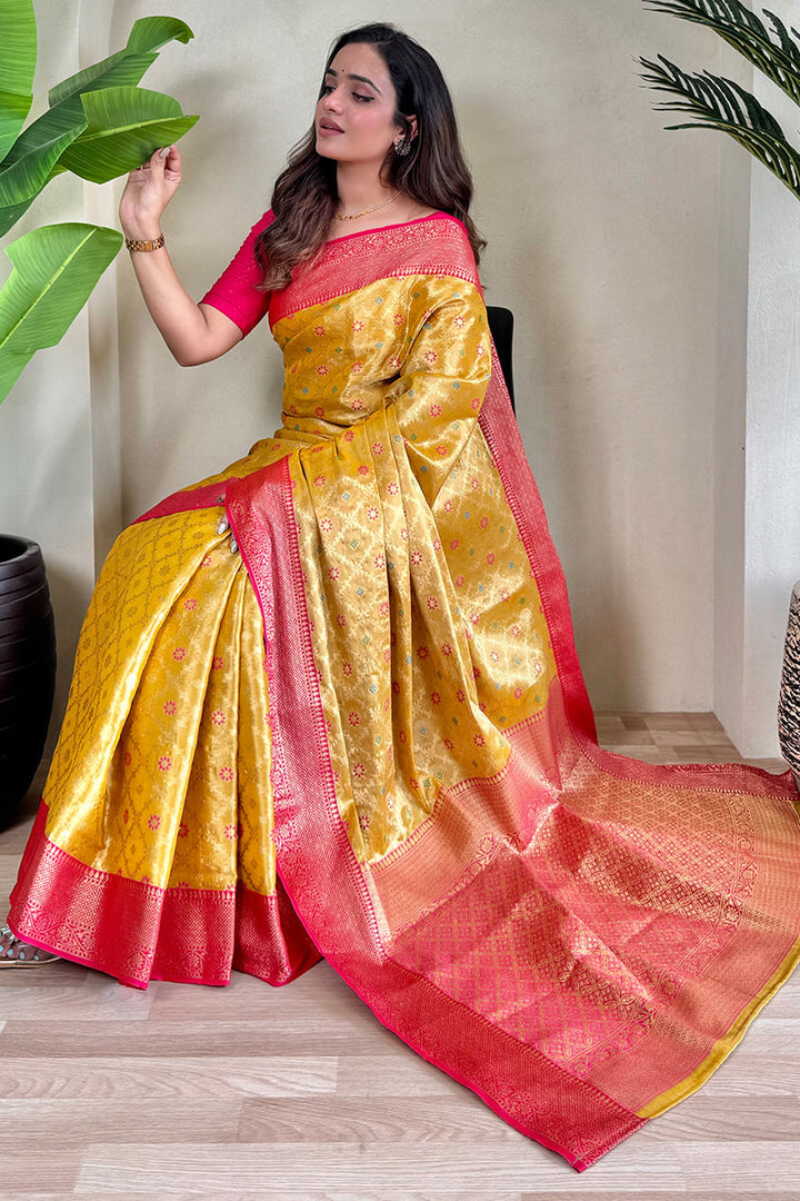 Sunshade Yellow Banarasi Tissue Silk Saree
