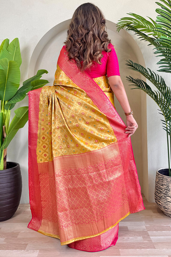 Sunshade Yellow Banarasi Tissue Silk Saree