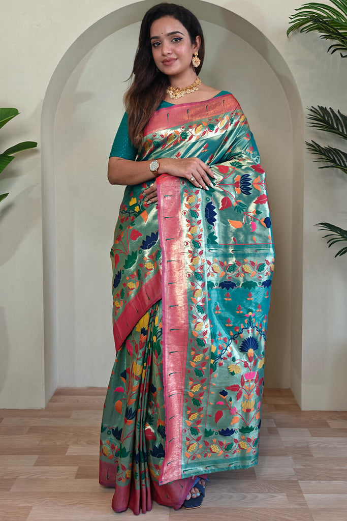 Surfie Green Paithani Silk Saree