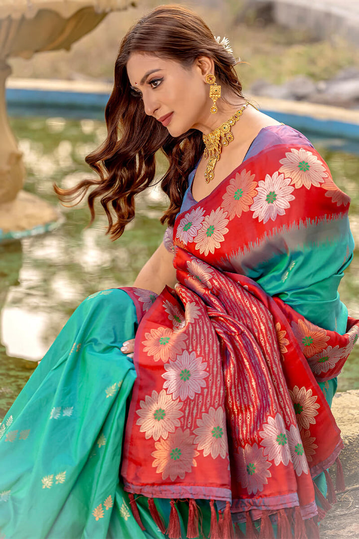 Surfie Green Zari Woven Banarasi Silk Saree