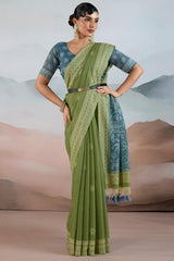 Swamp Green Pure Cotton Viscose Silk Saree