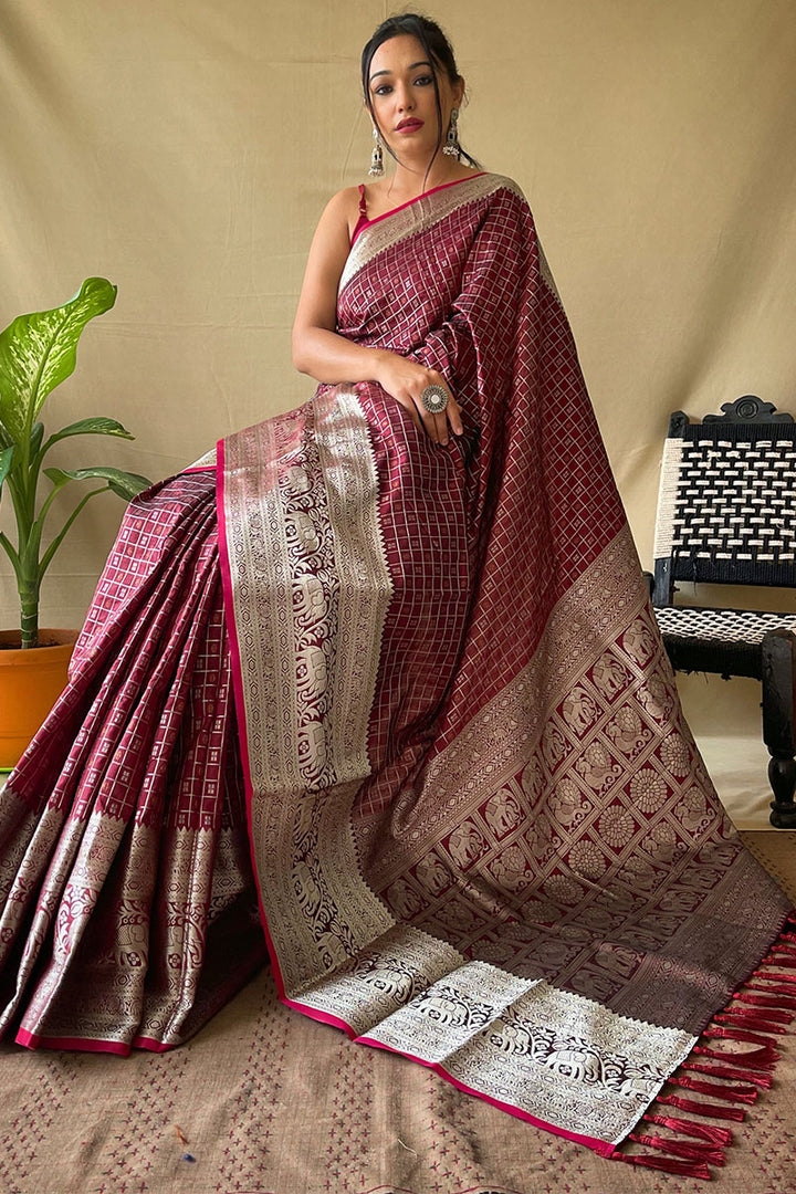 Syrah Wine Banarasi Silk Saree