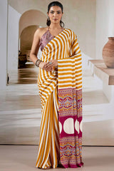 Tahiti Gold Ajrakh Printed Satin Crepe Silk Saree