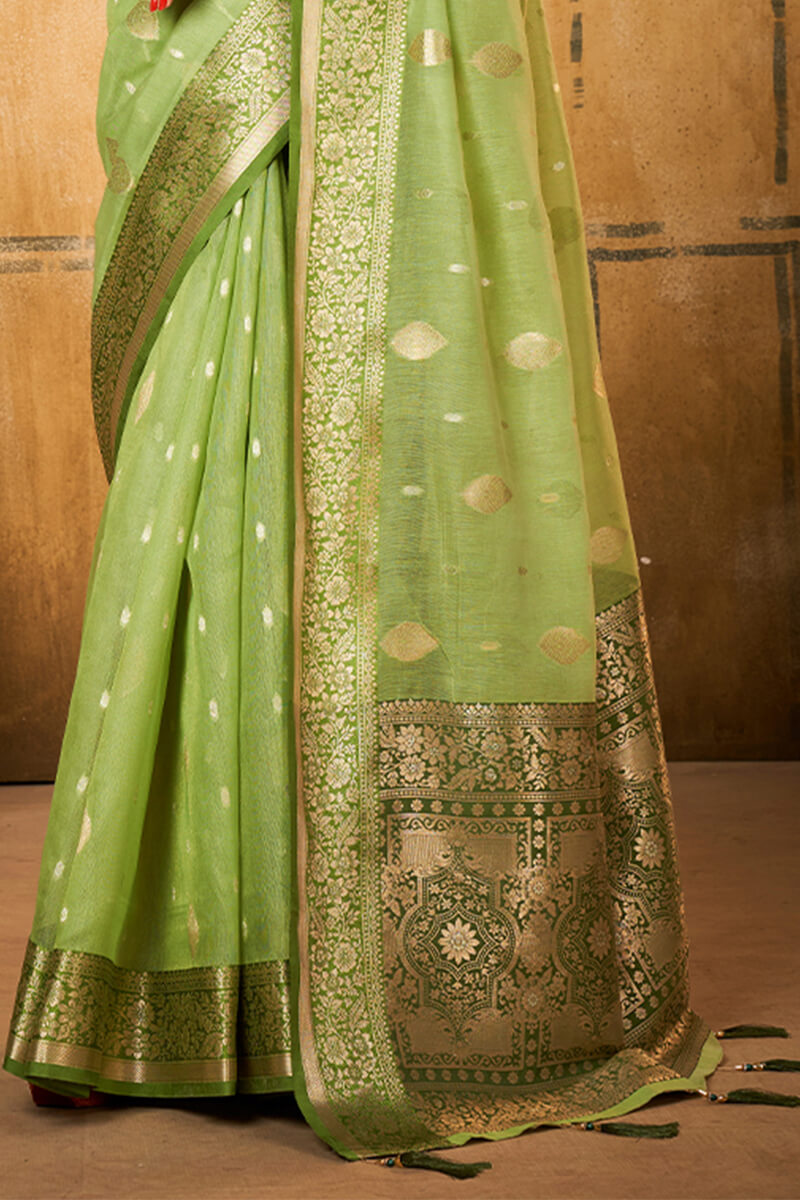 Tan Green Banarasi Silk Saree