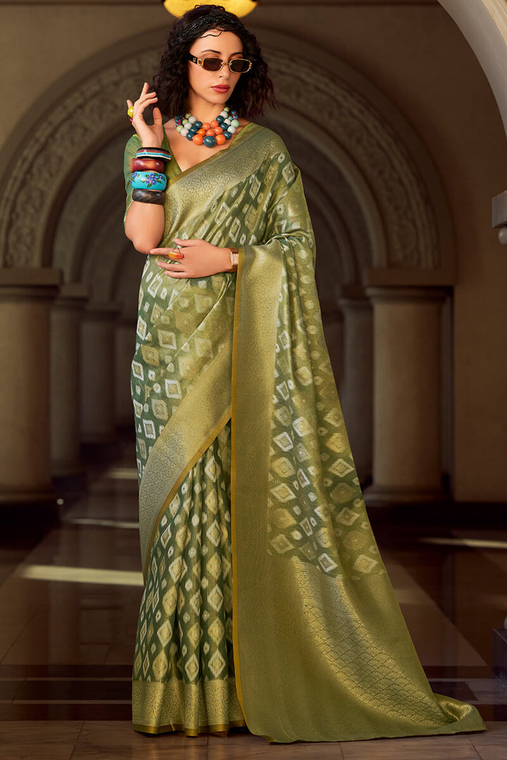 Thatch Green Tissue Silk Saree