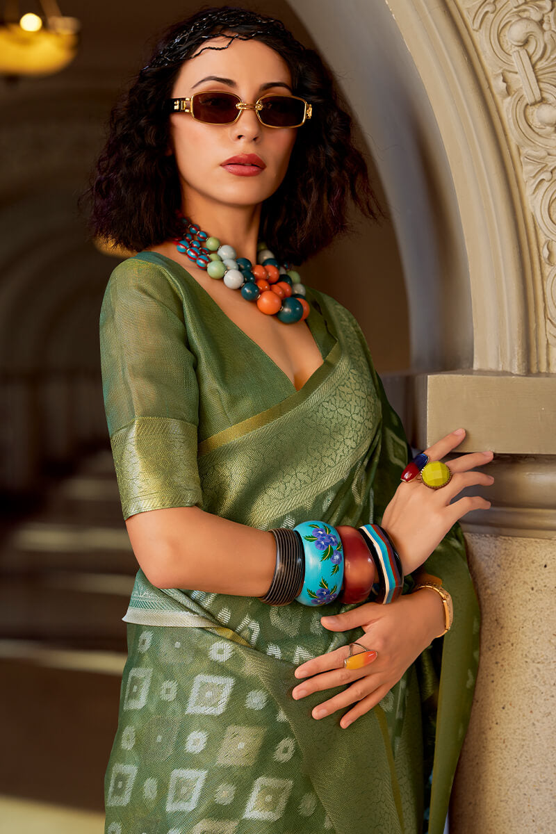 Thatch Green Tissue Silk Saree