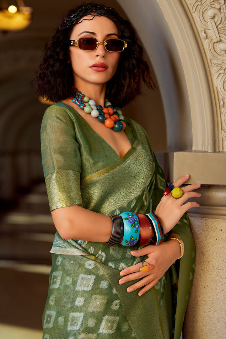 Thatch Green Tissue Silk Saree