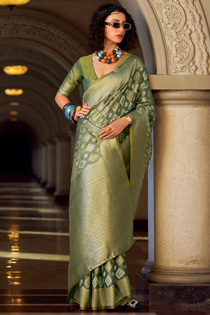 Thatch Green Tissue Silk Saree