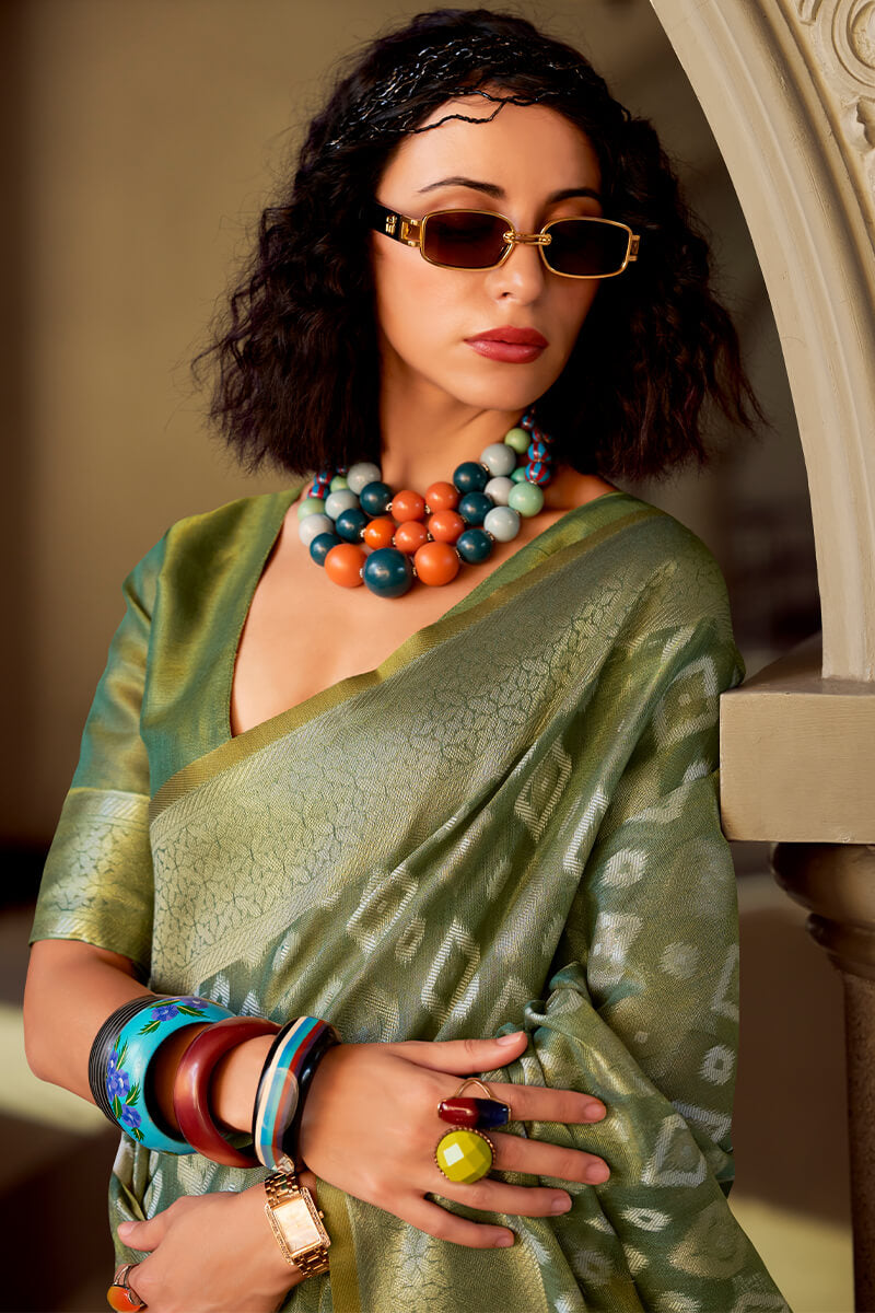 Thatch Green Tissue Silk Saree