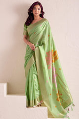 Thistle Green Soft Linen Silk Saree