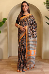 Thunder Black Digital Printed Dola Viscose Saree