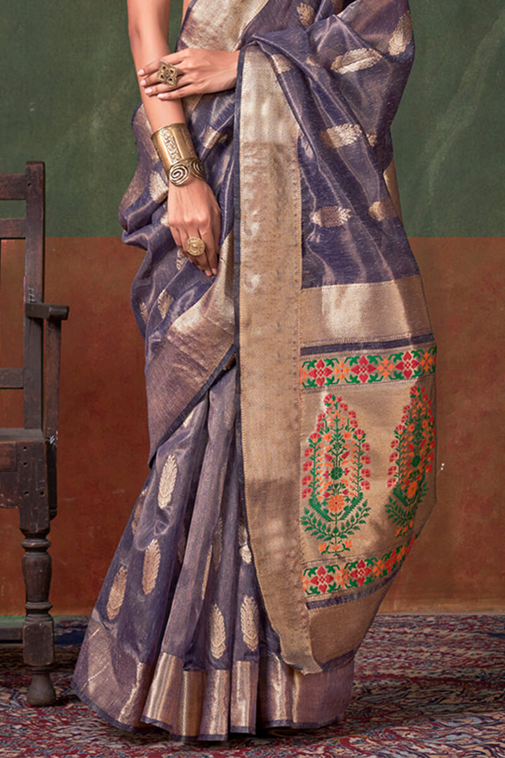 Thunder Blue Paithani Tissue Silk Saree