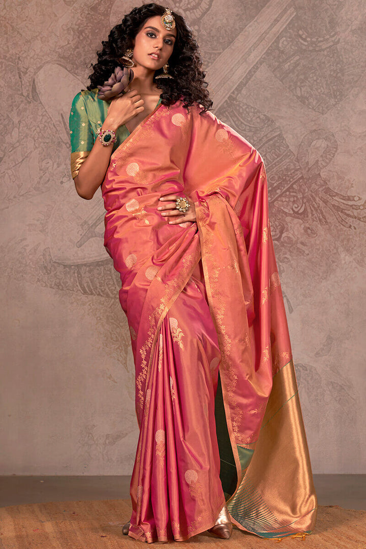 Tulip Pink Banarasi Two Tone Silk Saree