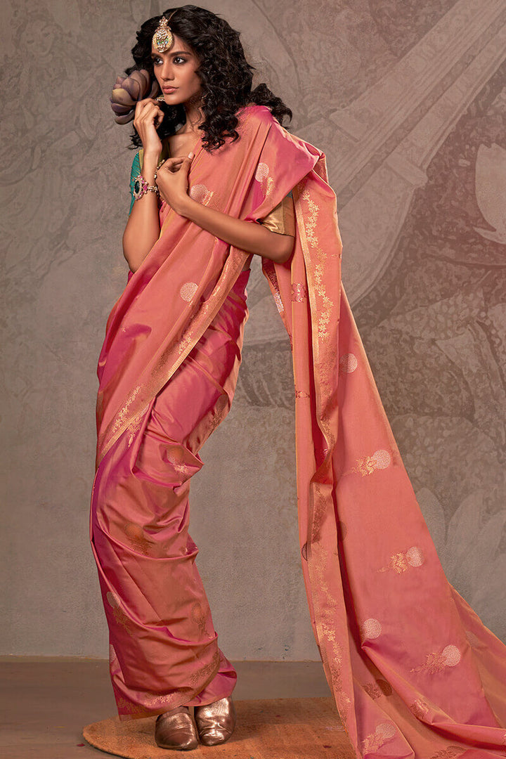 Tulip Pink Banarasi Two Tone Silk Saree