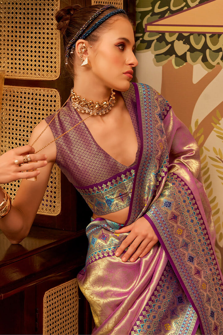 Tulip Pink Zari Woven Tissue Silk Saree