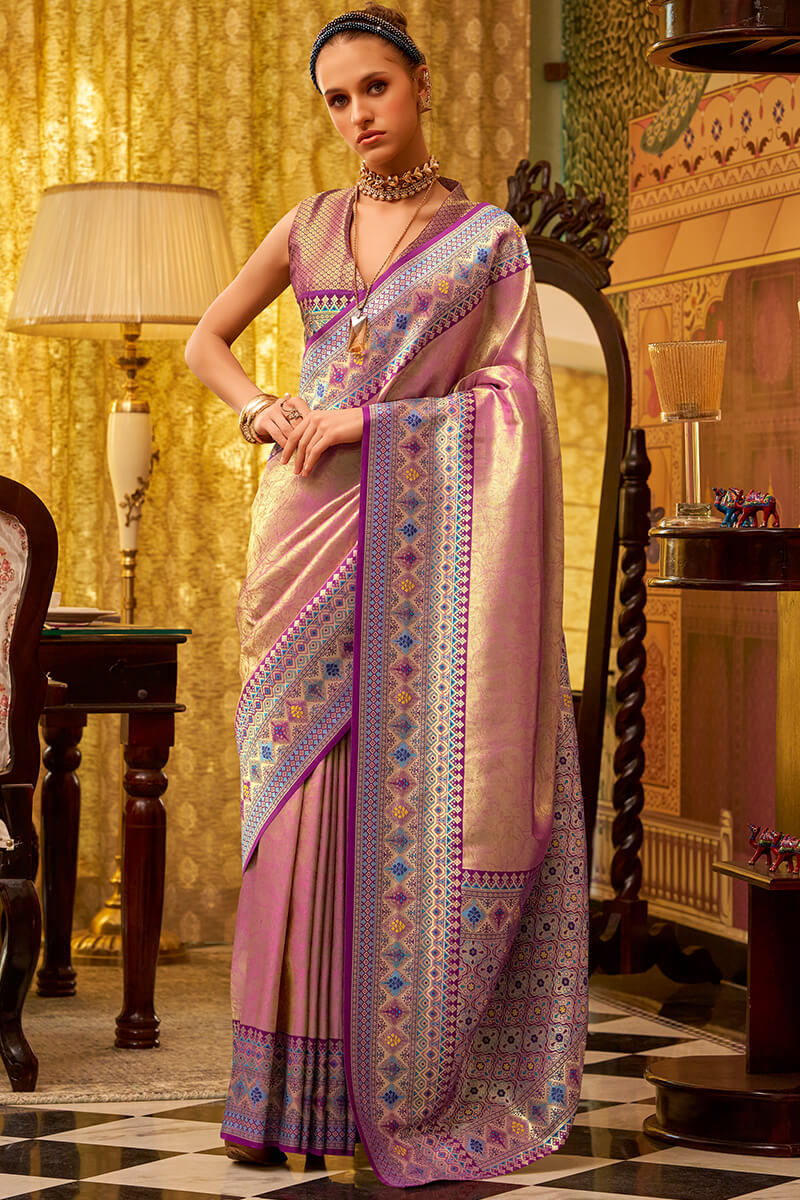 Tulip Pink Zari Woven Tissue Silk Saree