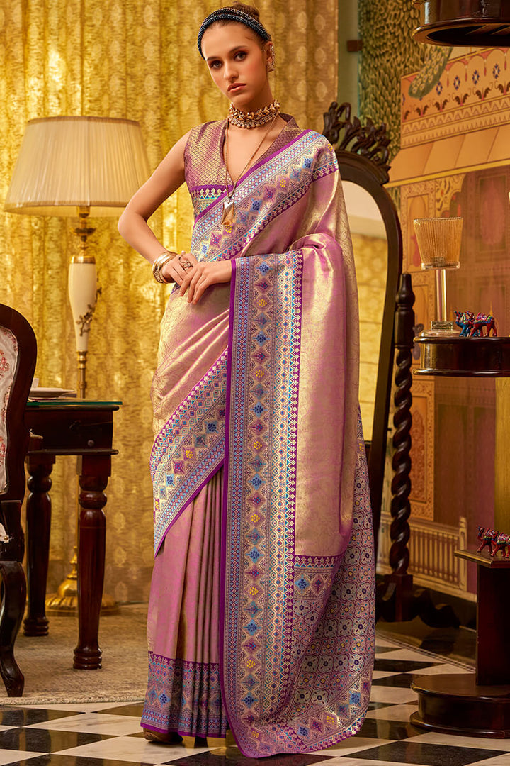 Tulip Pink Zari Woven Tissue Silk Saree