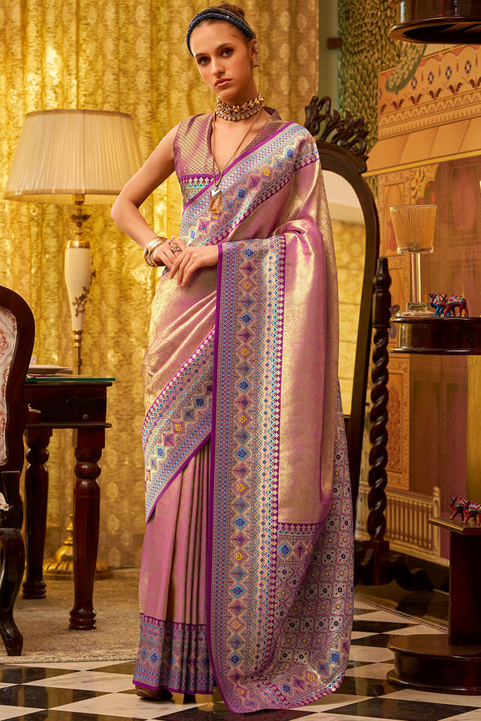 Tulip Pink Zari Woven Tissue Silk Saree