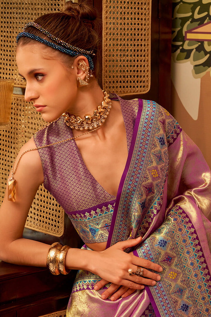 Tulip Pink Zari Woven Tissue Silk Saree