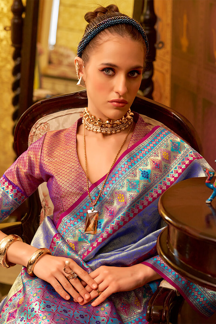 Twilight Blue Zari Woven Tissue Silk Saree