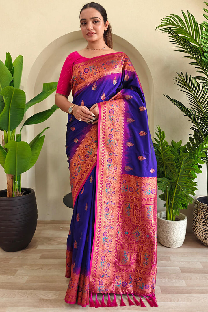 Ultramarine Blue Zari Woven Banarasi Silk Saree