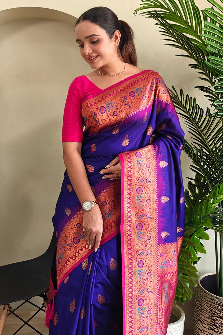 Ultramarine Blue Zari Woven Banarasi Silk Saree