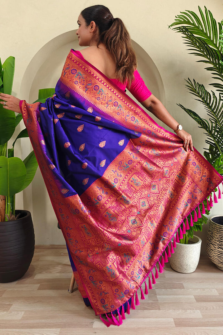 Ultramarine Blue Zari Woven Banarasi Silk Saree